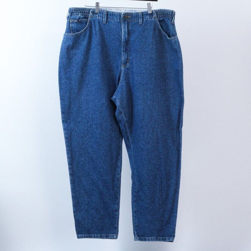 Vintage Lee Denim Jeans Womens 24W Plus Cotton USA Made Elastic Waist Mom Jeans